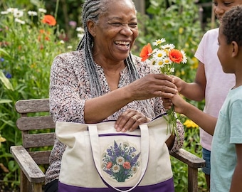 Wildflower Bouquet Zippered Canvas Tote | Floral Garden Illustration