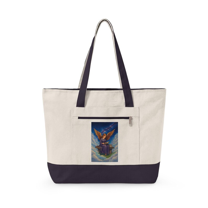 Angel Reading Illustration Zippered Tote image 9