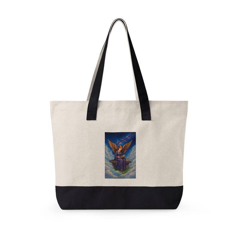 Angel Reading Illustration Zippered Tote image 12