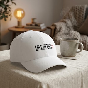 Casquette de baseball brodée Flexfit : Love My Kids Heart - Cadeau décontracté pour la Fête des Mères