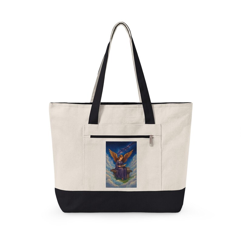 Angel Reading Illustration Zippered Tote image 4