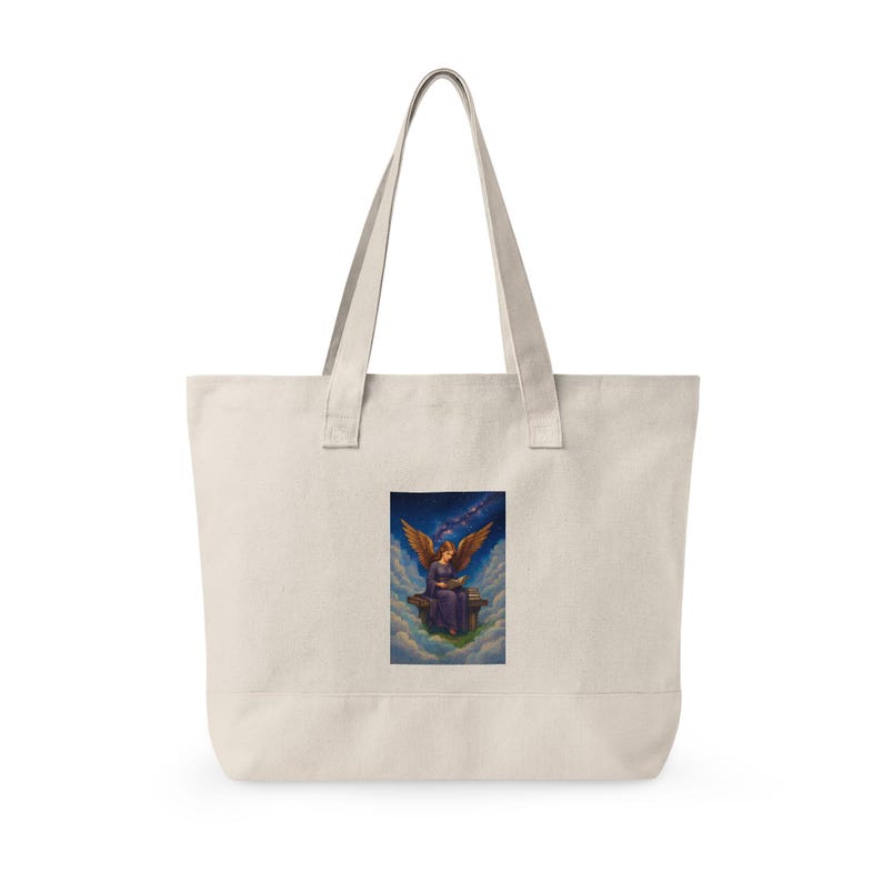 Angel Reading Illustration Zippered Tote image 11