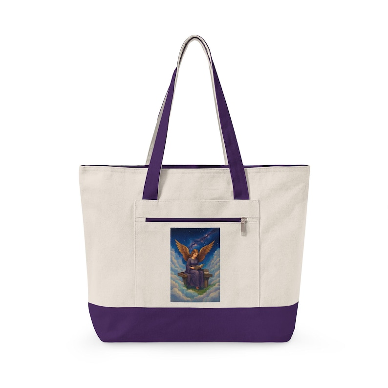Angel Reading Illustration Zippered Tote image 8