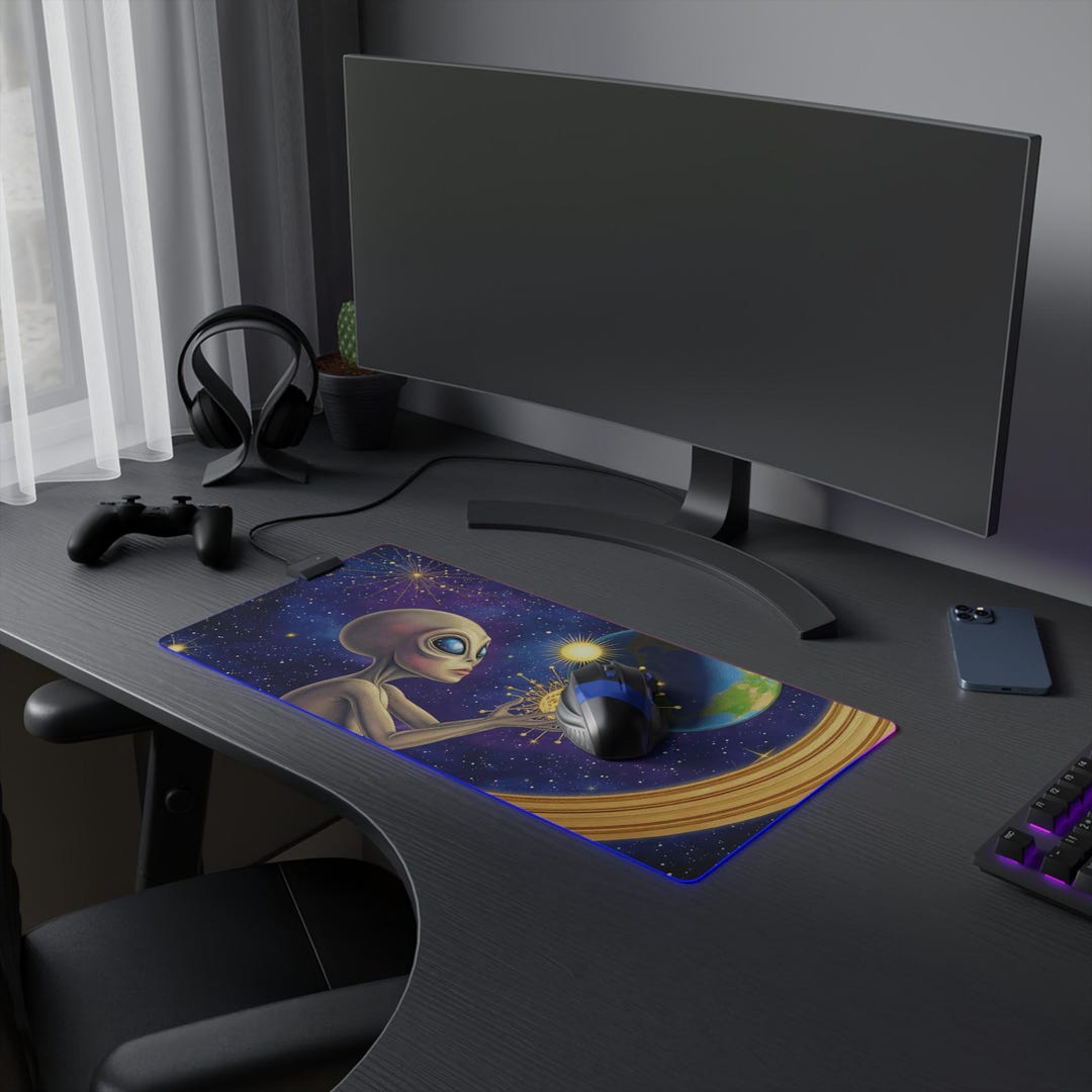 Alien Holding Star LED Gaming Mouse Pad | Space Nebula RGB Desk Mat - Etsy
