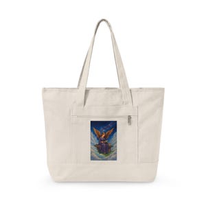 Angel Reading Illustration Zippered Tote image 3