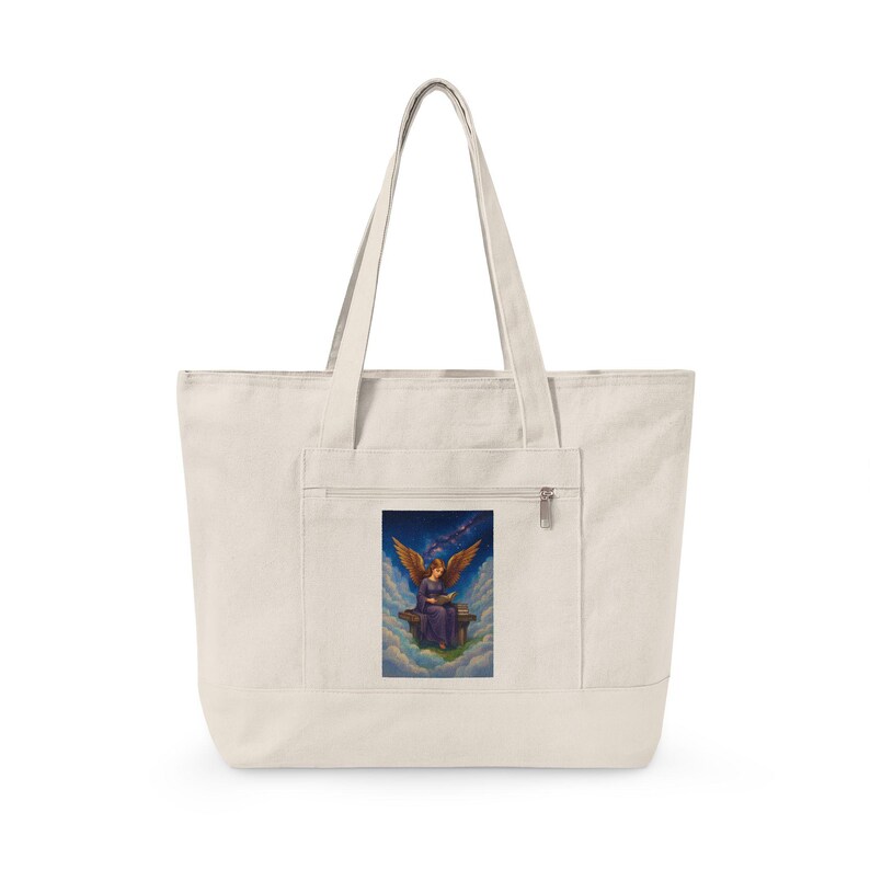 Angel Reading Illustration Zippered Tote image 3