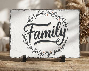 Family Wreath Slate Desk Plaque | Home Decor, Tabletop Sign