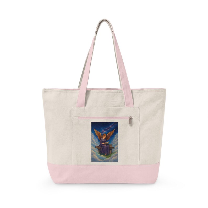 Angel Reading Illustration Zippered Tote image 5