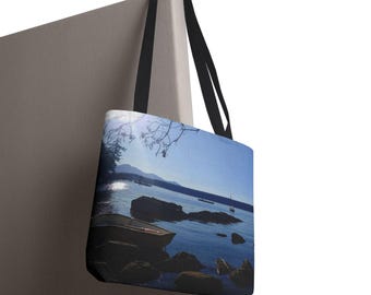 Coastal Boat Scene Tote Bag Scenic Water Landscape