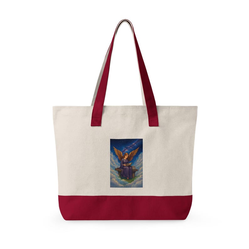 Angel Reading Illustration Zippered Tote image 18