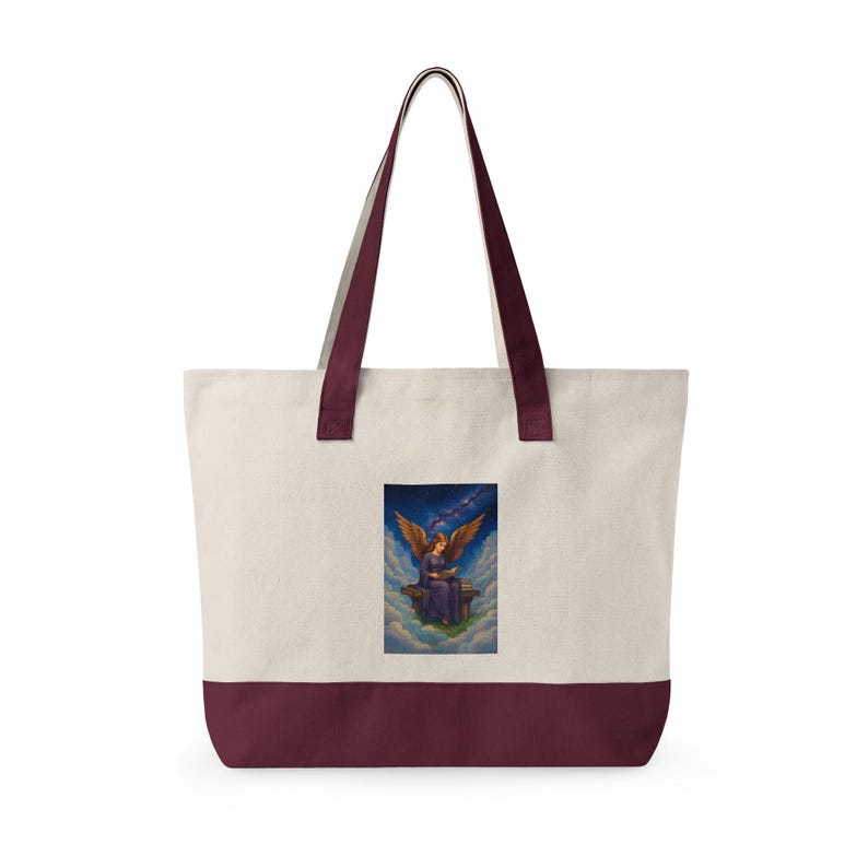 Angel Reading Illustration Zippered Tote image 14