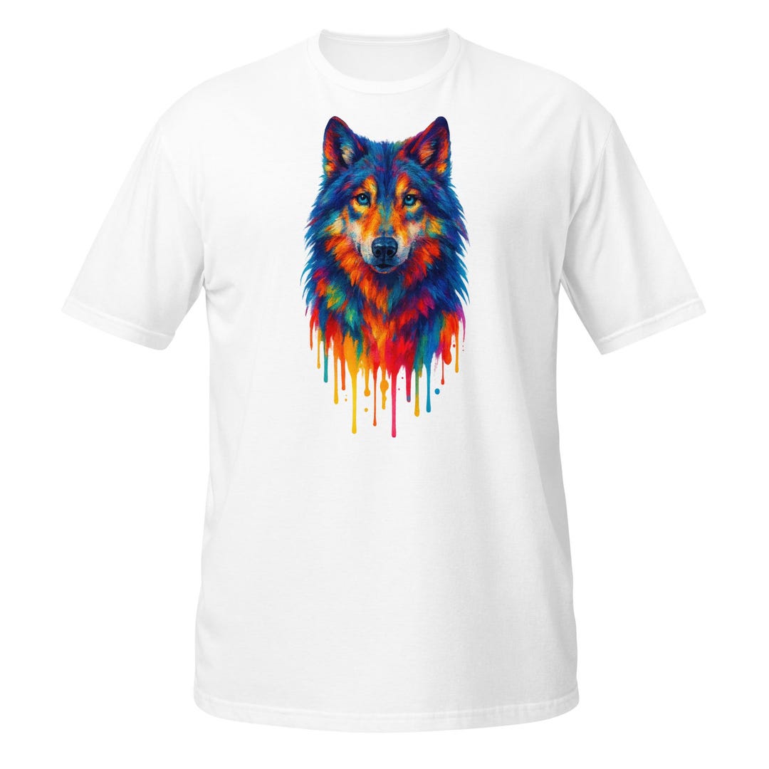 Colorful Wolf T-shirt – Powerful Animal Motif | Unisex Streetwear Shirt ...