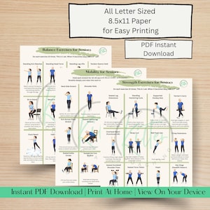 Senior Wellness Guide Printable, Balance Strength Mobility Exercises (PDF Bundle)