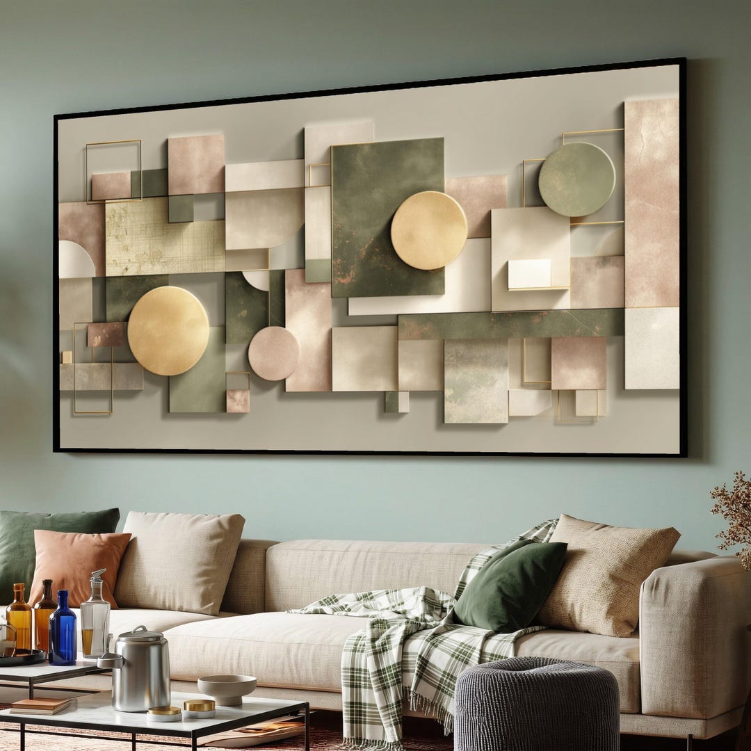 Modern Abstract Geometric Canvas Wall Art, Neutral Earth Tones, Beige ...