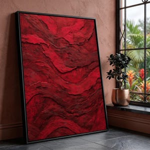 Bold Red Abstract Texture Canvas, Modern Wall Art, Thick Brushstroke Design, Sculptural Home Decor, Contemporary Canvas Painting