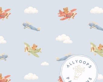 Vintage Planes & Teddy Bears Seamless Pattern