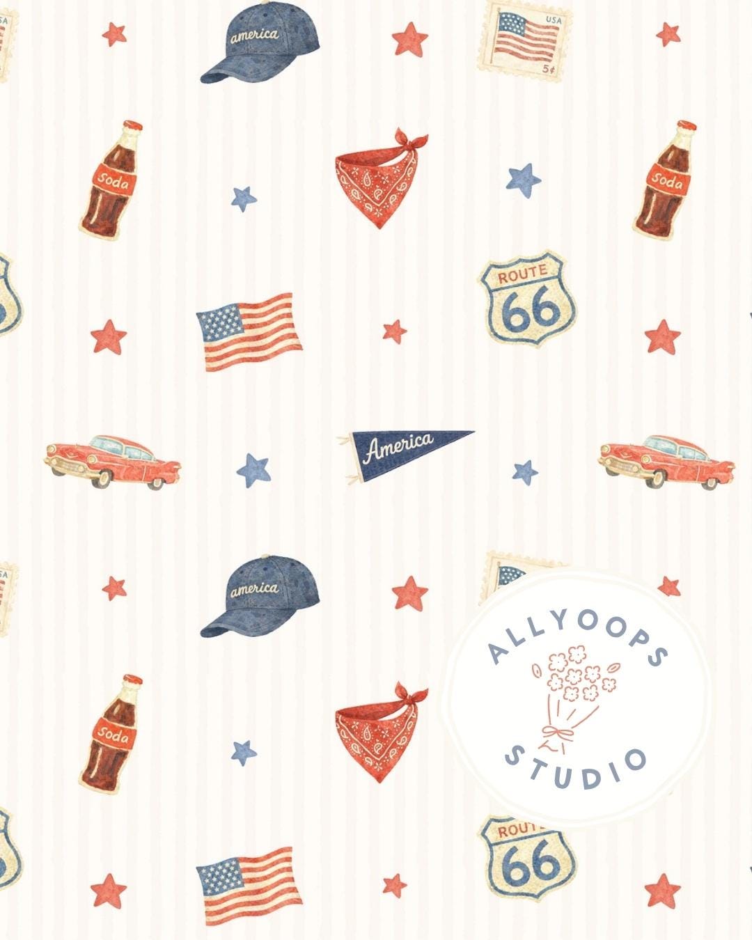 Vintage American Seamless Pattern - Etsy