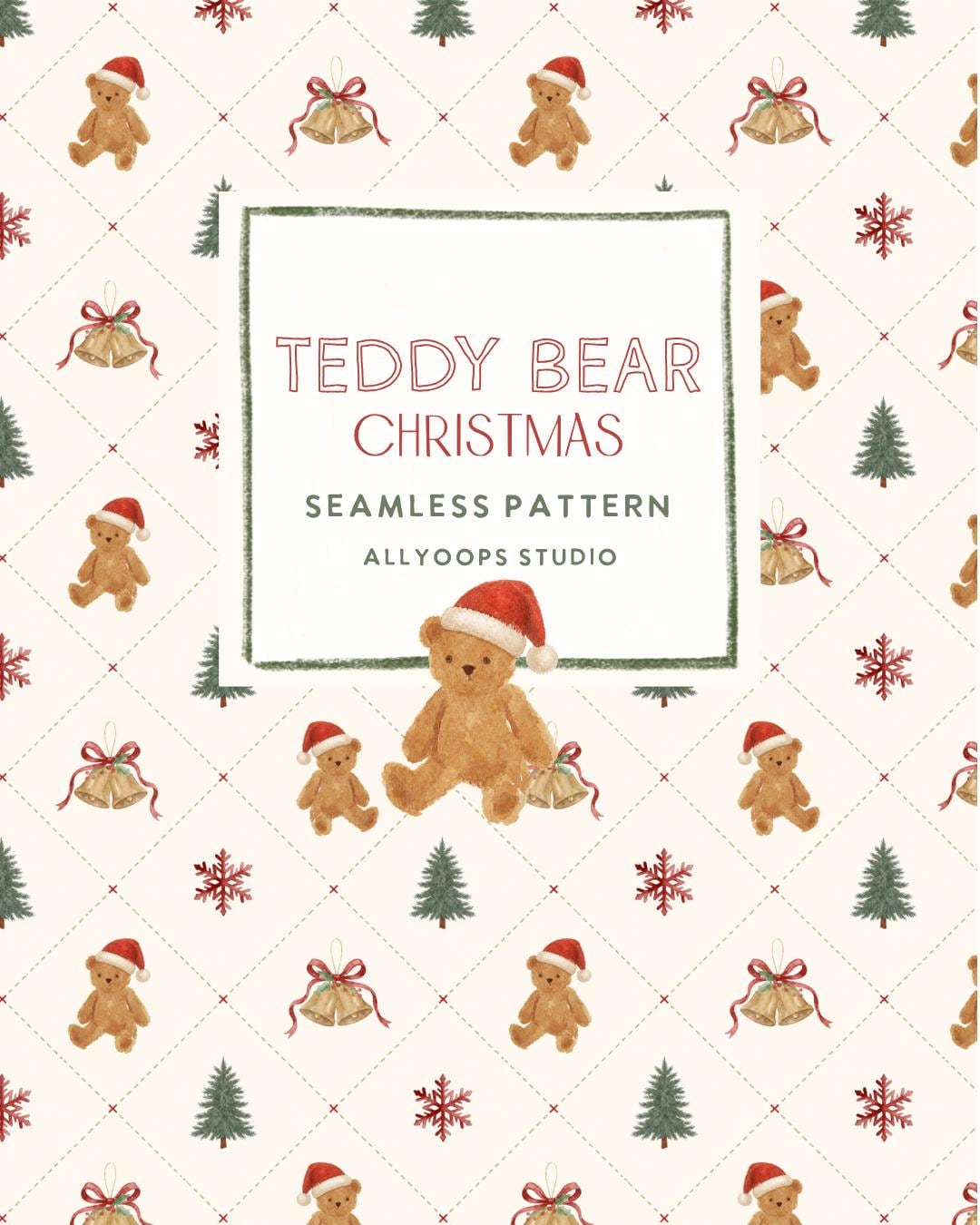 Teddy Bear Christmas Seamless Pattern - Etsy