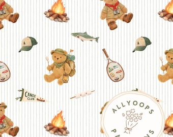 Camping Teddy Bears Seamless Pattern