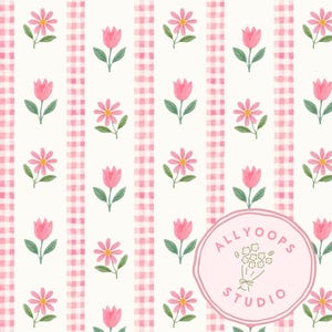 Motivo floreale a righe rosa a quadretti senza cuciture