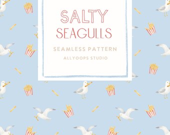 Salty Seagulls Boardwalk Seamless Pattern