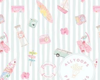 Surfer Girl Beach Seamless Pattern