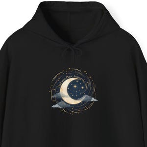 Moon Phases Crescent Hoodie – Celestial Lunar Graphic Pullover, Astrology Space Gift, Astronomy Hoodie for Stargazers