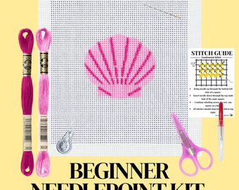Beginnersset zomerschelp-naaldpunt - handbeschilderd canvas