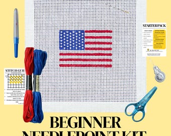 Anericaanse vlag borduurset beginnersset - handbeschilderd canvas