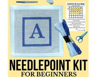 Pink Bow Needlepoint Beginner Kit: Hand Painted Needlepoint Canvas with Materials and Zipper Pouch