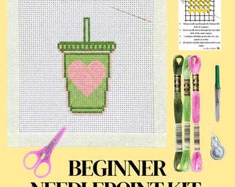 Matcha-naaldpuntset voor beginners: handbeschilderd canvas
