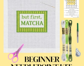 But First Matcha Sign-naaldpuntset voor beginners: handgeschilderd canvas