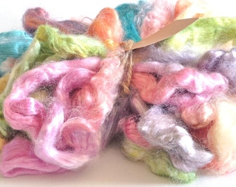 Bamboo Fibre Top, 40 grams of Hand Dyed Bamboo Top, Mixed Colours, Spinning, Felting