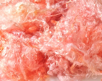 Bamboo Staple Fibre, 14 grams of Peach Coloured Hand Dyed Bamboo Fibre, Spinning, Yarn, Art Batts, Felting, Textile Art, Paper Making