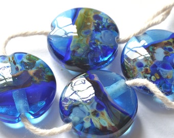 Handmade Glass Beads - Set of Four Beads - Lampwork Glass Beads - Handmade Beads - Jewellery Supplies, Unusual Beads, Boho Beads