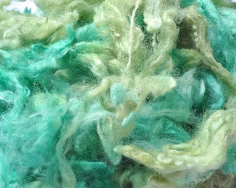 Hand Dyed Lambs Wool, 15 grams of mixed greens, Spinning, Blending, Art Batts, Felting, Dreads, Yarn, Weaving, Mixed Media