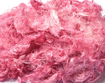 Italian Silk Waste, 7 grams of Hand Dyed Pink Super Soft Silk, Spinning, Felting, Weaving, Paper Making, Doll Making, Textile Art