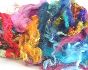 40 grams of Hand Dyed Colourful Fibres for Spinning, Mixed Fibres, Felting, Paper Making, Mixed Media, Textile Are