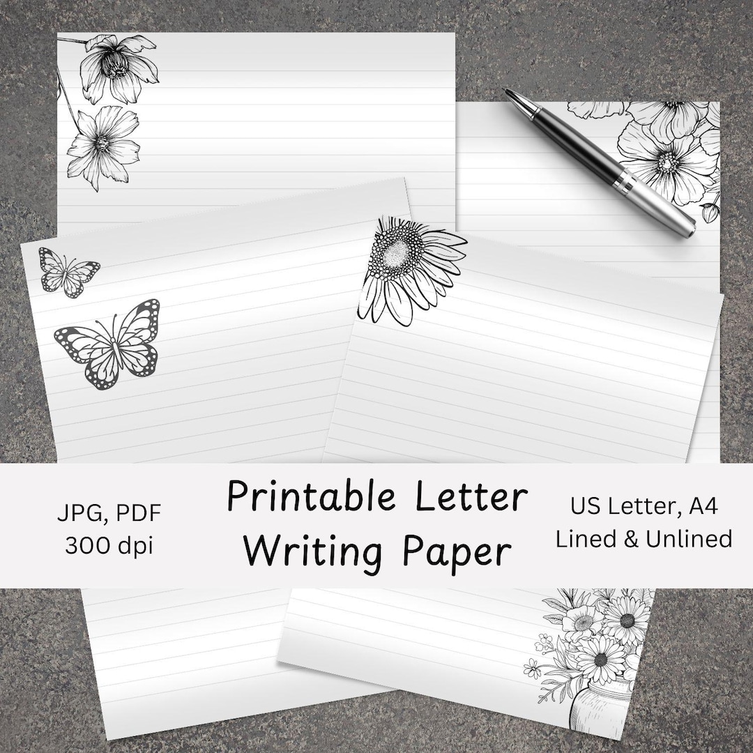 Printable Writing Paper | Borderless Black&white Flower Letter ...