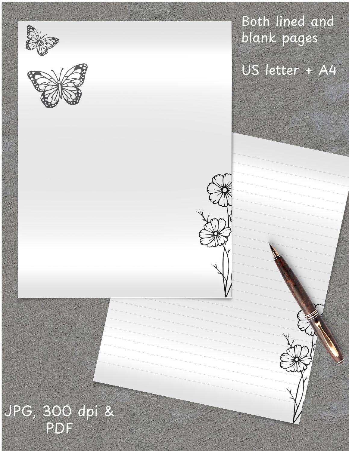 Printable Writing Paper | Borderless Black&white Flower Letter ...