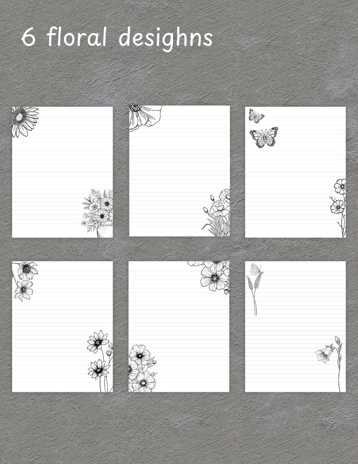Printable Writing Paper | Borderless Black&white Flower Letter ...