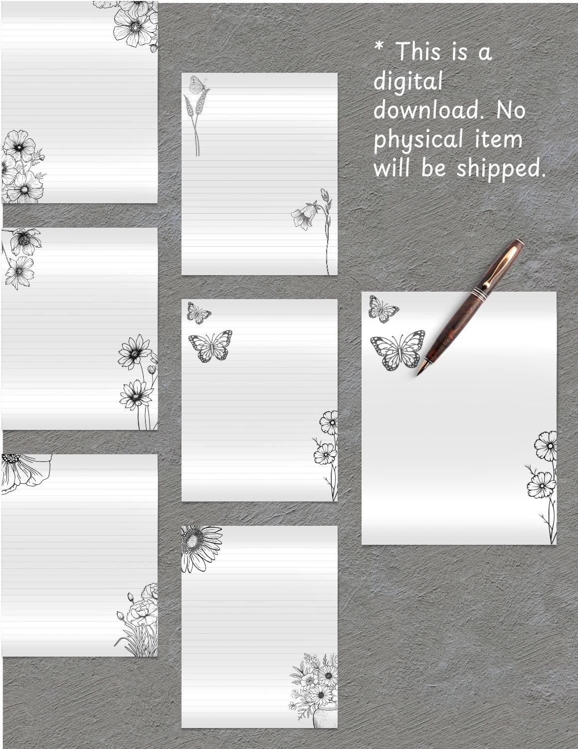 Printable Writing Paper | Borderless Black&white Flower Letter ...