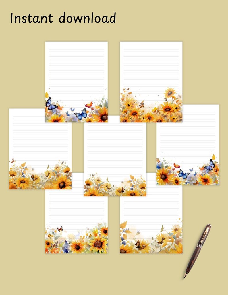 Printable Writing Paper | Sunflower Letter Stationery | Lined & Unlined ...