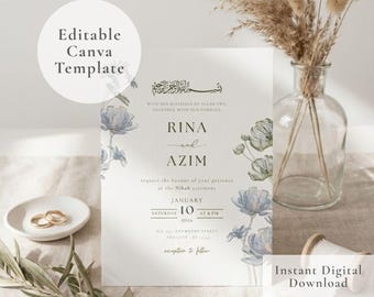 Floral Wedding, Engagement, Bridal Shower Invitation | Editable Printable Invite | Digital Download | 4 Layouts | Via