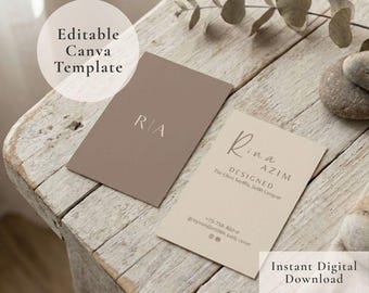Minimalist Business Card Template | Editable Canva Template | Printable Boho Neutral | Digital Download