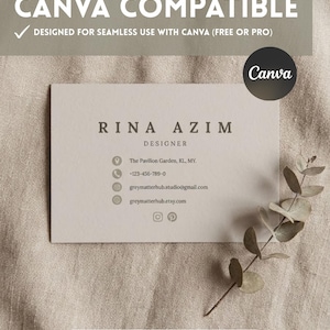 Plantilla de tarjeta de presentación minimalista / Plantilla editable de Canva / Imprimible, estilo bohemio neutro / Descarga digital imagen 3