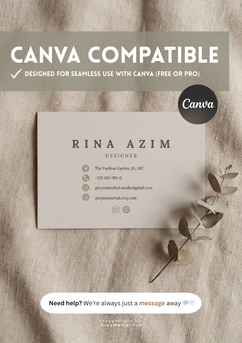 Plantilla de tarjeta de presentación minimalista / Plantilla editable de Canva / Imprimible, estilo bohemio neutro / Descarga digital imagen 3