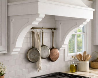 Juego de 2 ménsulas de madera hechas a mano, soportes decorativos para campana extractora, soportes de madera maciza estilo rústico, ménsulas para estantes de estilo vintage.