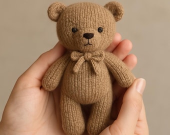 Retro Knitted Teddy Bear Pattern • Easy Flat Knit (PDF Pattern)
