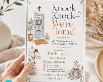 Knock Knock We're Home Housewarming Invitation Template, Editable Canva New Home Party Invite, Printable & Mobile Digital Download